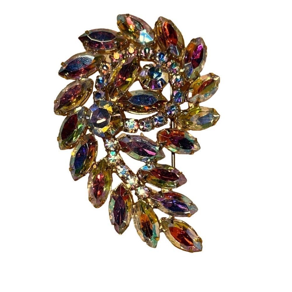 Multicolor Aurora Crystal Leaf Brooch - Women Jewelry Brooches